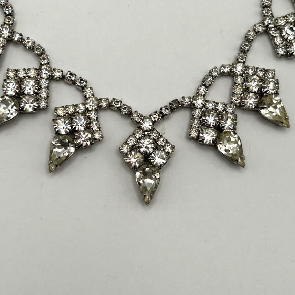 Vintage Rhinestone Jewelry Set Necklace Bracelet Earrings Bridal Prom Formal - Picture 10 of 12